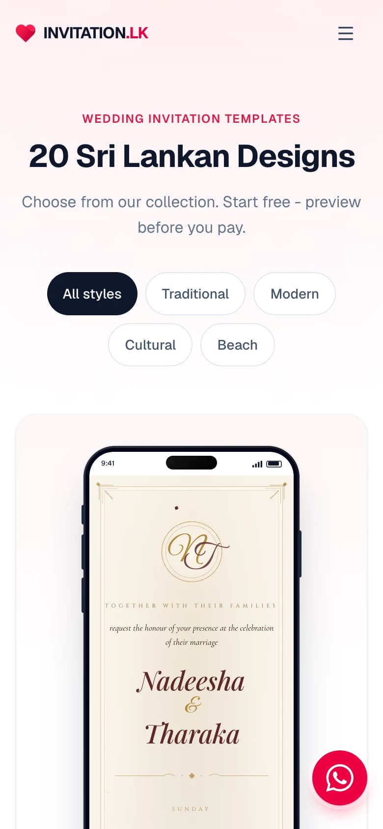 The template gallery browsed on a mobile phone